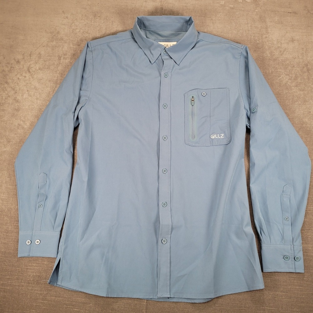 Gillz Performance Fishing Shirt Vented Long‎ Sleeve Button Up Blue Sz Large